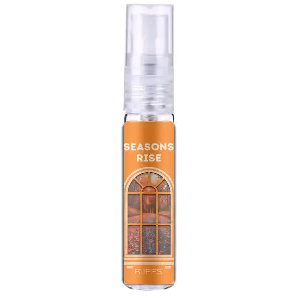 Oranjegetinte glazen sprayfles seasons rise edp 100 ml met heldere pomp en boogramen label