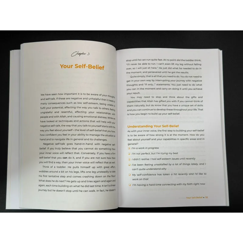 Open boek Secrets to Self-Esteem door Afshan Khan met hoofdstuk Your Self-Belief