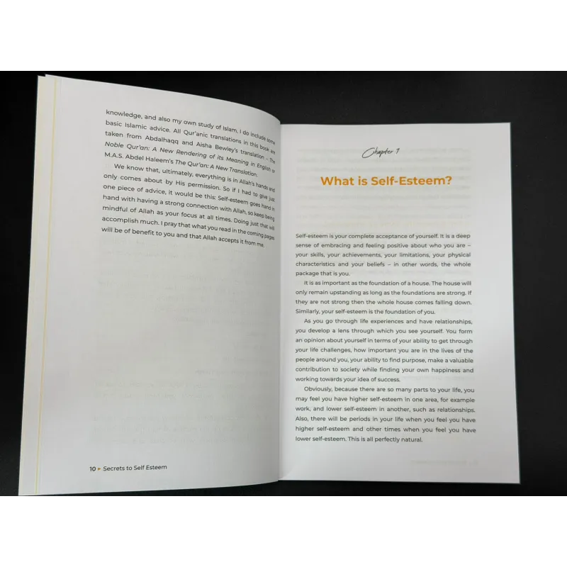 Open boek Secrets to Self-Esteem door Afshan Khan, hoofdstuk zelfrespect