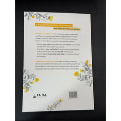 Wit boek Secrets to Self-Esteem door Afshan Khan, gele bloemendesign achterkant