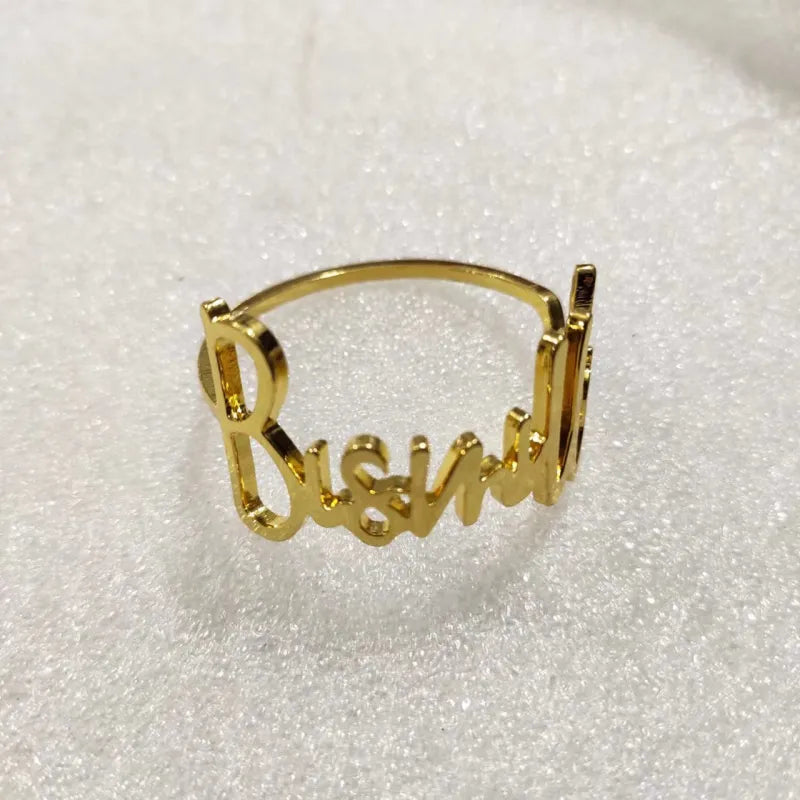 Gouden servetringen Bismillah met naamscript, set van 6 metalen ringen