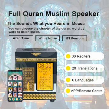 Slimme Azan- en koranspeaker met display, LED-licht en app - Islamboekhandel.nl