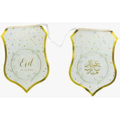 Gouden en witte Eid Mubarak vlaggen met bloemmotieven, Slinger -Eid leafs