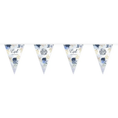 Blauwe Eid peony blue vlaggen met gouden accenten op witte achtergrond