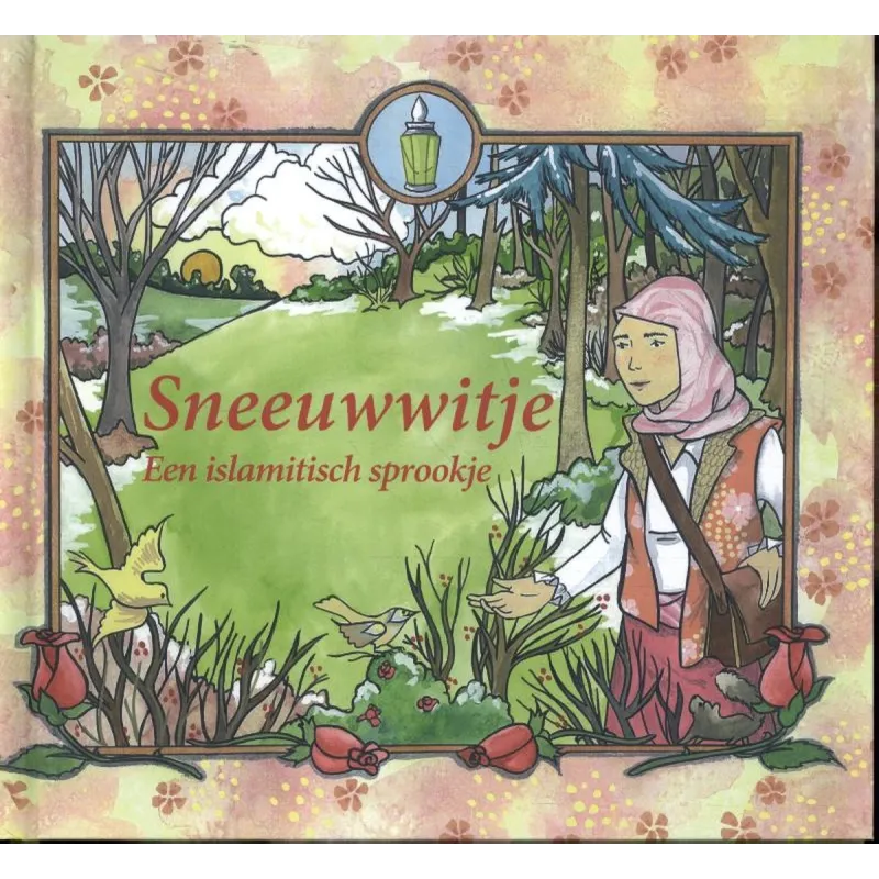 Sneeuwwitje islamitisch sprookje boekcover met betoverd bos en meisje