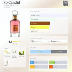 Een heldere glazen body mist fles met een goudkleurige dop, roze vloeistof, so candid van maison alhambra voor vrouwen