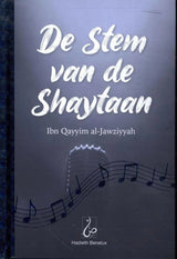 Grijs boekomslag met witte gestileerde tekst en zwarte muzieknoten van de stem van de shaytaan