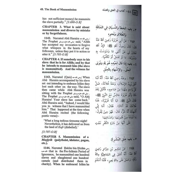 Dit is een pagina uit summarized sahih al bukhari met arabische tekst en Engelse vertalingen en hoofdstuktitels