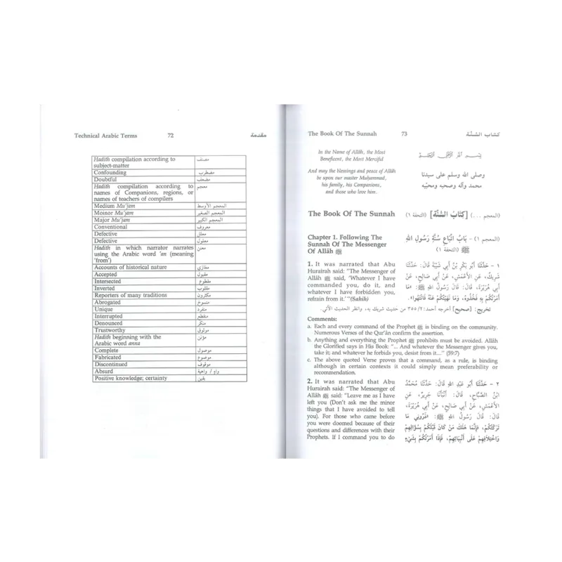 Open boek met Engelse en Arabische tekst uit Sunan Ibn Majah, ibn majah collectie