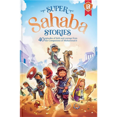 Boekomslag van Super Sahaba Stories met cartoonillustraties over geloof en moed