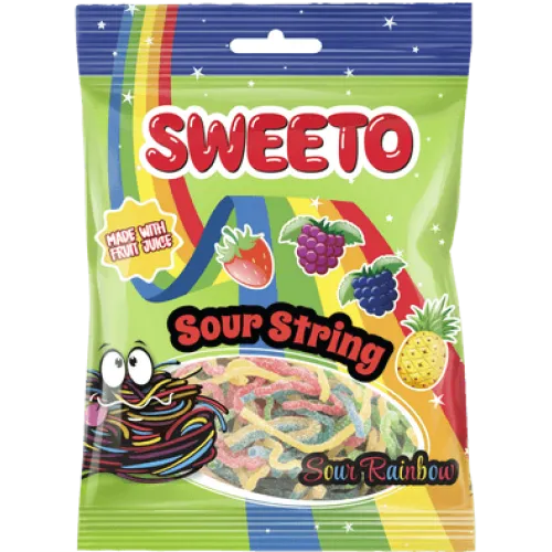 Sweet sour string snoep Rainbow 80g - Halal Sweeto