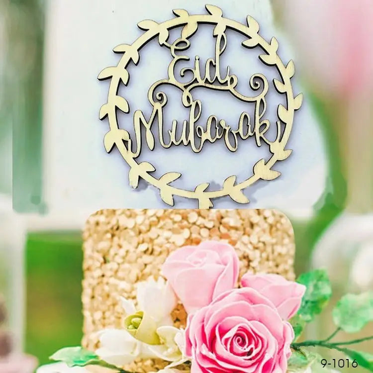 Taarttopper Eid Mubarak 'krans' - goud (1 stuks) (J) - Islamboekhandel.nl