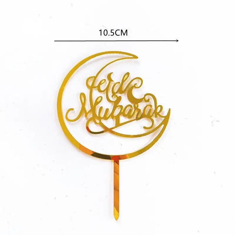 Taarttopper Eid Mubarak 'Maan' - goud (1 stuks) (G) - Islamboekhandel.nl