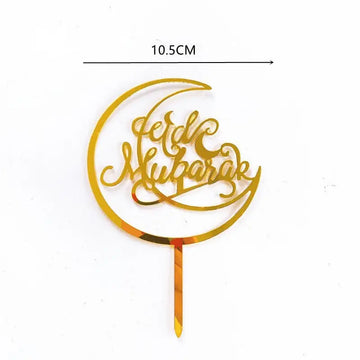 Taarttopper Eid Mubarak 'Maan' - goud (1 stuks) (G) - Islamboekhandel.nl