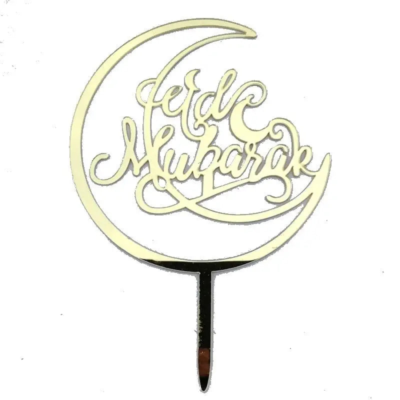 Taarttopper Eid Mubarak 'Maan' - goud (1 stuks) (G) - Islamboekhandel.nl