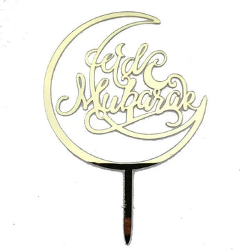 Taarttopper Eid Mubarak 'Maan' - goud (1 stuks) (G) - Islamboekhandel.nl