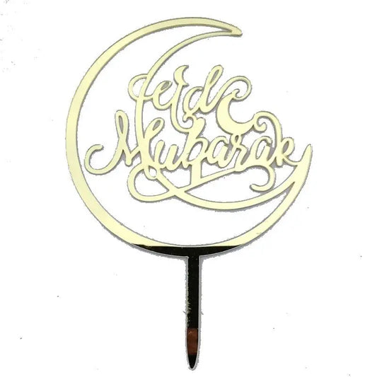 Taarttopper Eid Mubarak 'Maan' - goud (1 stuks) (G) - Islamboekhandel.nl