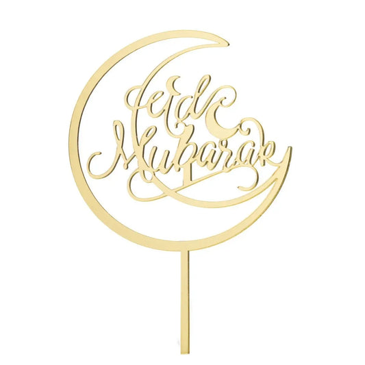 Taarttopper Eid Mubarak 'Maan' - goud (1 stuks) (G) - Islamboekhandel.nl