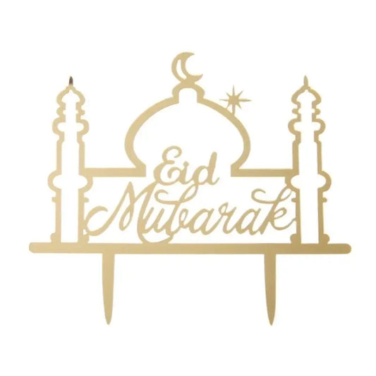 Taarttopper Eid Mubarak 'moskee' - goud (1 stuks) (A) - Islamboekhandel.nl