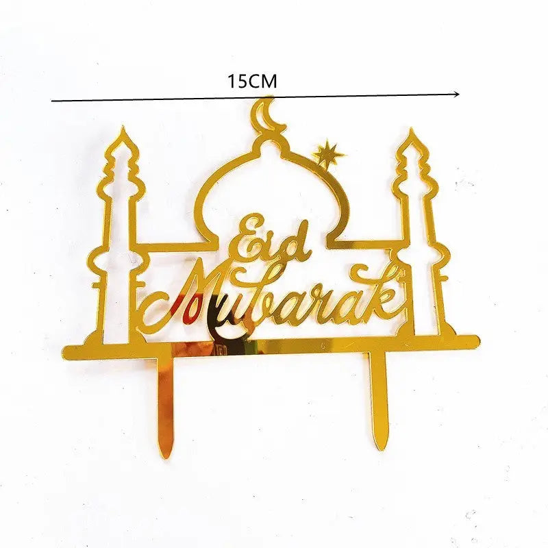 Taarttopper Eid Mubarak 'moskee' - goud (1 stuks) (A) - Islamboekhandel.nl