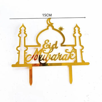 Taarttopper Eid Mubarak 'moskee' - goud (1 stuks) (A) - Islamboekhandel.nl