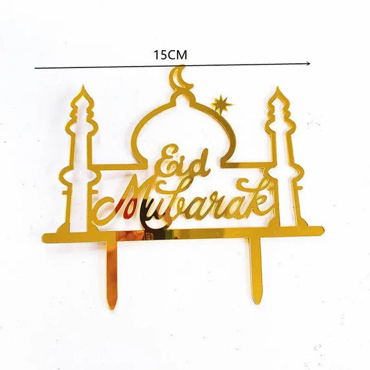 Taarttopper Eid Mubarak 'moskee' - goud (1 stuks) (A) - Islamboekhandel.nl