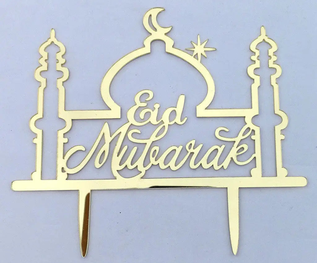 Taarttopper Eid Mubarak 'moskee' - goud (1 stuks) (A) - Islamboekhandel.nl