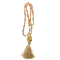 Tasbeeh Kristal met Gouden Tulp: perzik kraal ketting met gouden franje en boom hanger