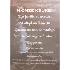 Transparant glas tekstbord keuken met witte cursieve tekst dua voor en na het eten a2 formaat