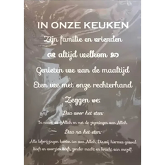 Transparant tekstbord keuken van kunststof met witte sierlijke letters dua voor en na het eten a2 formaat