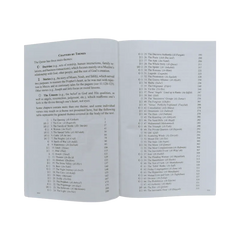 Open book displaying the table of contents of The Clear Quran English only