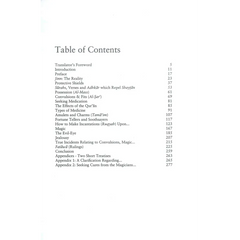 Inhoudsopgave uit De Jinn, Magie en het Boze Oog, zwarte tekst op wit papier