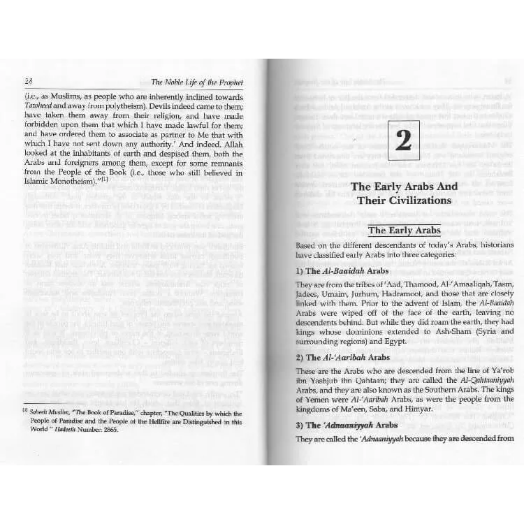 Open boek met tekst en hoofdstuktitel uit de Noble Life of the Prophet 3-vol set