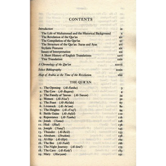Tafel met inhoudsopgave van het boek over de Qur’an in The Qur’an Oxford World’s Classics