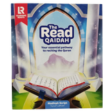 De read qaidah workbook van learning roots met een zacht kaft en een illustratieve voorkant met een gloeiende open quran onder boogkolommen in madinah script