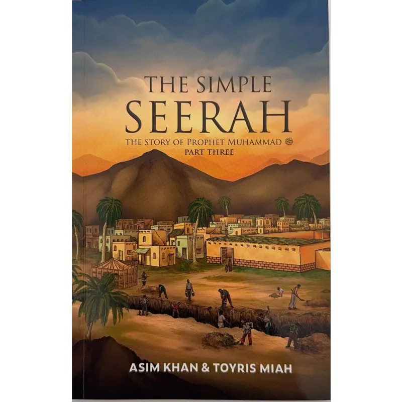 Boekomslag van The Simple Seerah deel 3 met een historische scène van de Profeet Muhammad