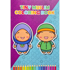 Tiny Muslim kleurboek met cartoonfiguren in traditionele Islamitische kleding