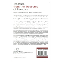 Boekomslag van Treasure from the Treasures of Paradise met Arabisch en Engels, wie herinner Allah