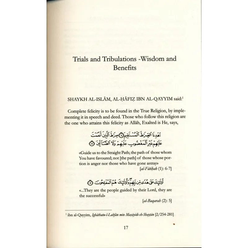 Pagina uit een religieuze tekst over trials and tribulations, met Arabische tekst en vertalingen