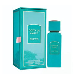 Teal parfumflesje en doos met turquoise parfum, arabische parfum met musk geur