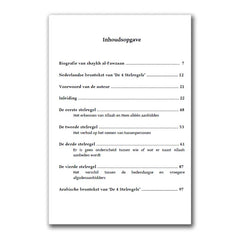 Witte papieren boek inhoudsopgave pagina met zwarte tekst in het nederlands van uitleg van de 4 stelregels as-sunnah publications