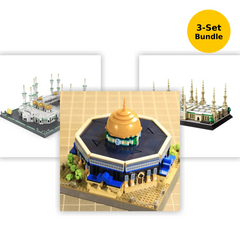 Blauwe en gouden lego model van de rotskoepel in de ultieme bouwstenenbundel drie heilige plaatsen