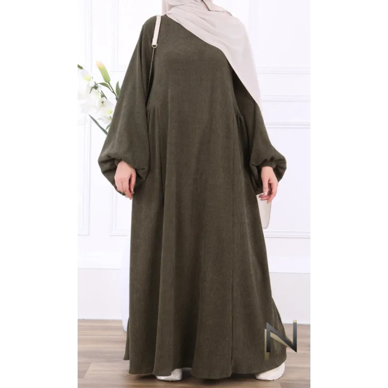 Olijfgroene Velvet Papillon abaya met ritsdetail en lange mouwen