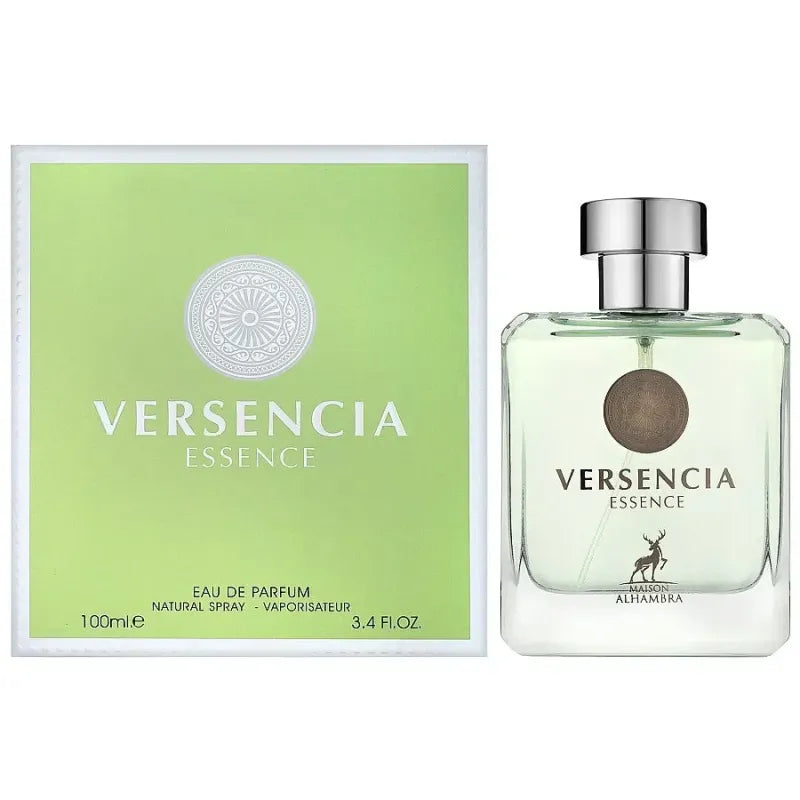 Versencia Essence parfumfles met groene verpakking van het Arabische merk Maison