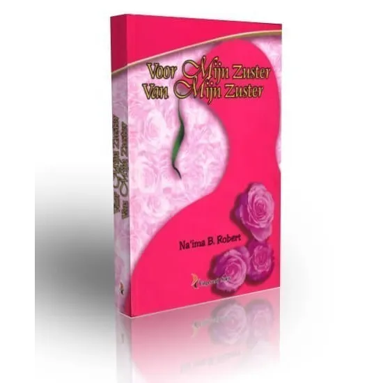 Roze rozen patroon boekhoes met gouden letters en groene rug: Voor mijn zuster, van mijn zuster