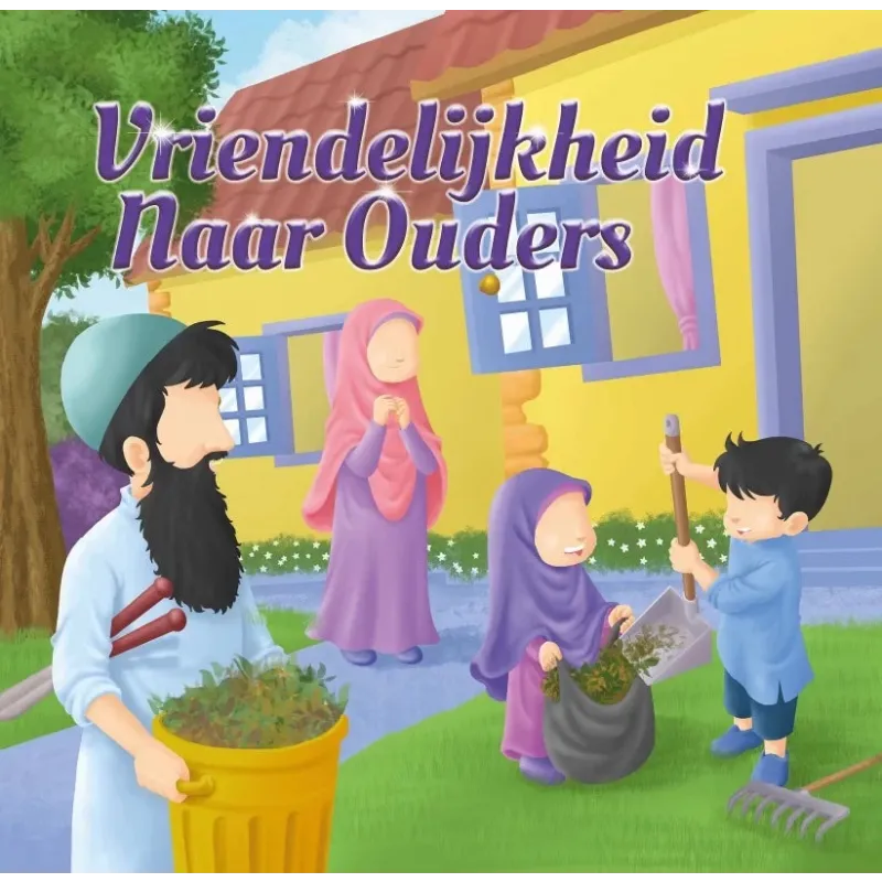 Cartoon familie bezig met tuinieren voor Vriendelijkheid naar ouders product
