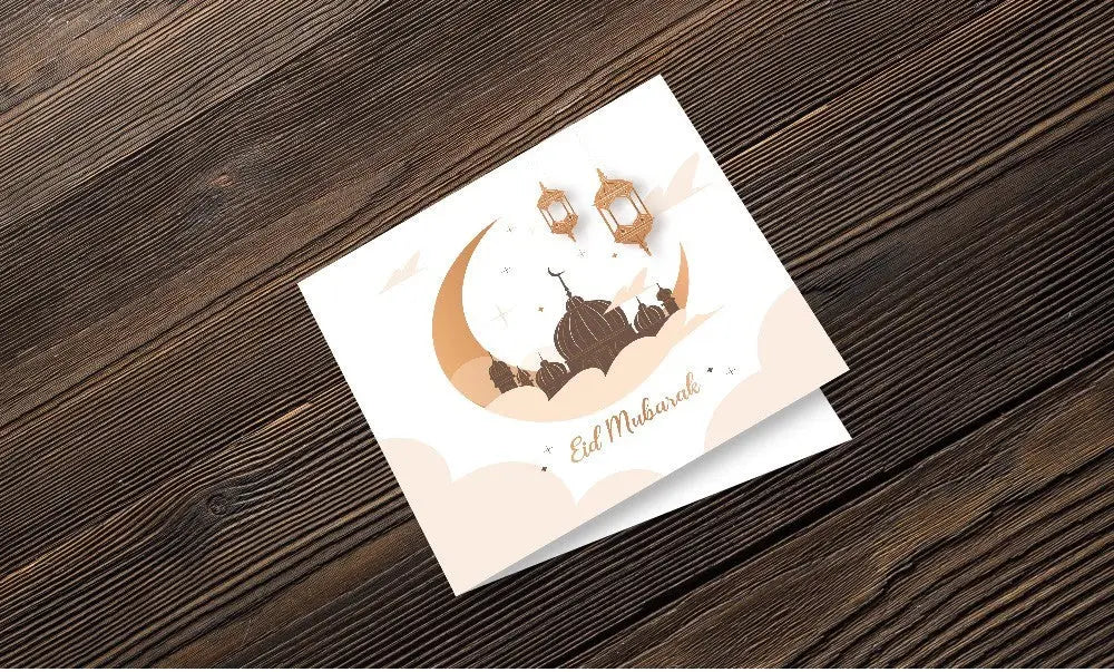 Wenskaart Eid maan zandkleur - Islamboekhandel.nl