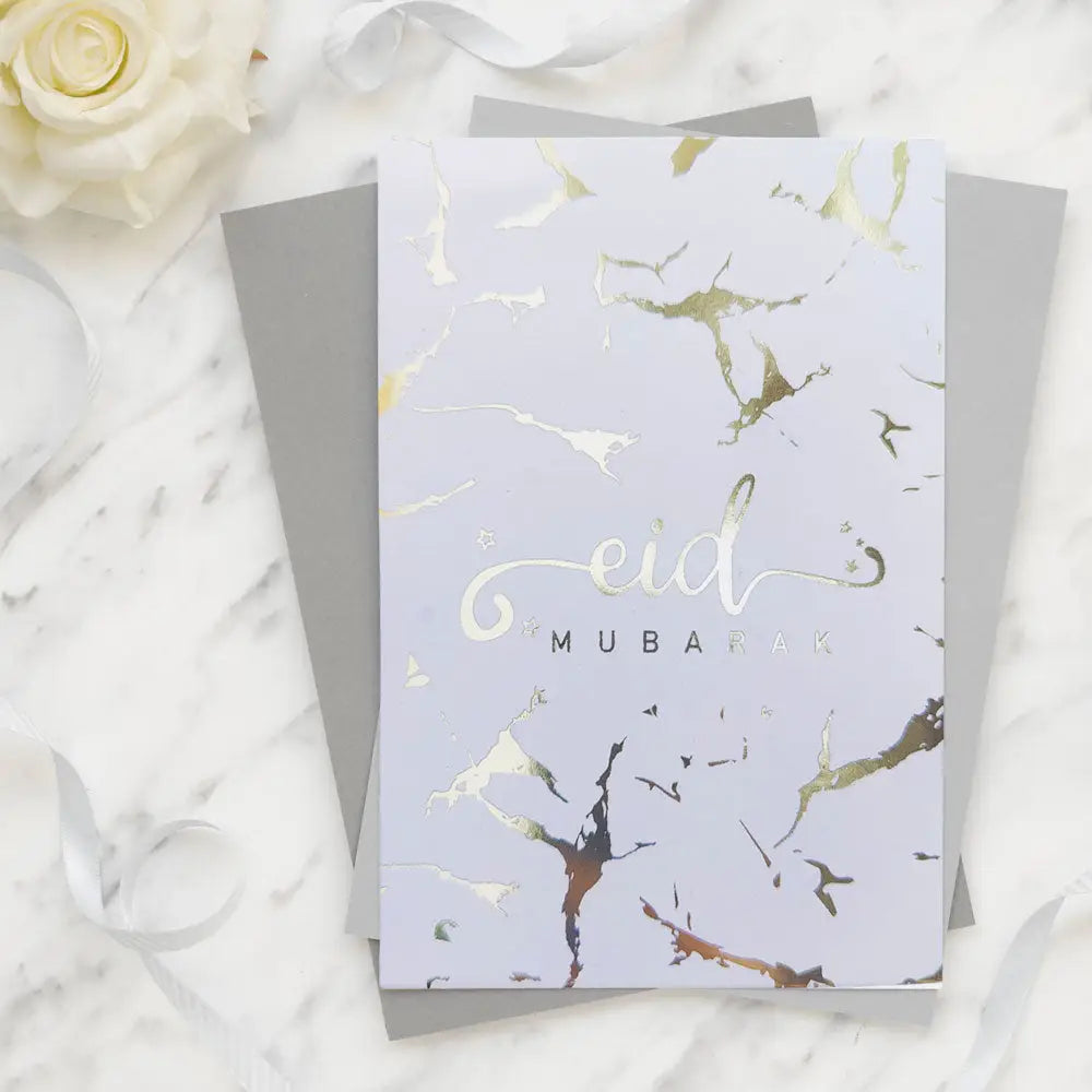 Wenskaart Eid mubarak -marmer goud (per 6 verpakt) - Islamboekhandel.nl