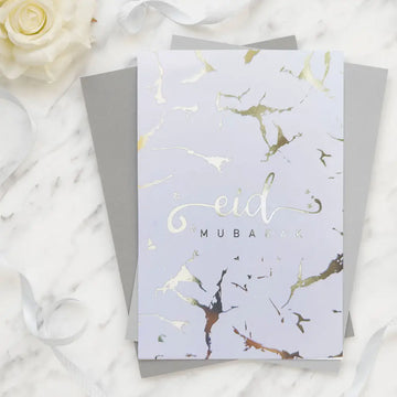 Wenskaart Eid mubarak -marmer goud (per 6 verpakt) - Islamboekhandel.nl