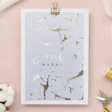 Wenskaart Eid mubarak -marmer goud (per 6 verpakt) - Islamboekhandel.nl